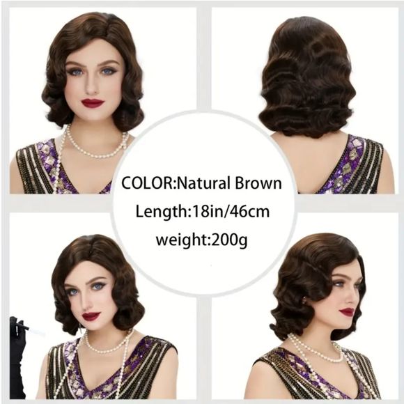 Cosplay Wig Classical 80s Water Wave Synthetic Fiber Hair Replacement Wig Brown - Picture 4 of 8